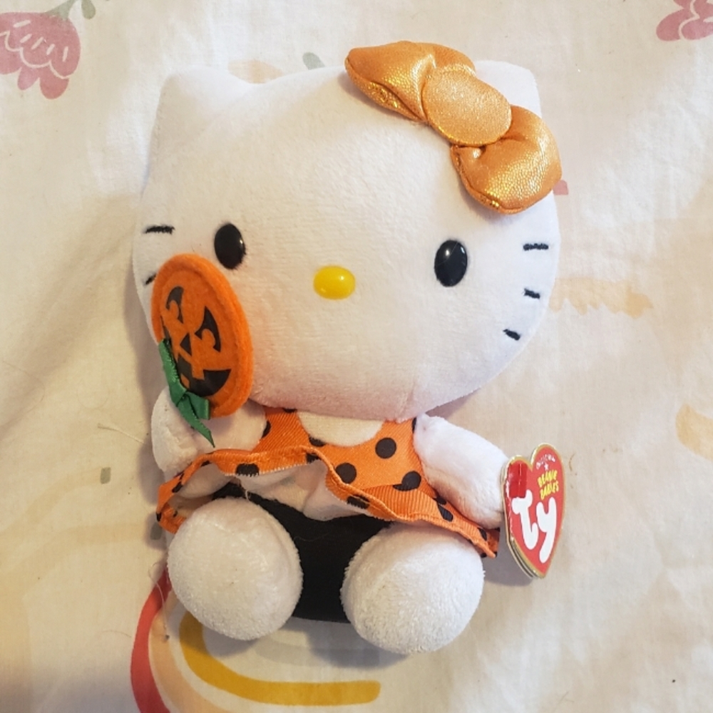 Collectible Hello Kitty Halloween TY doll orange & black polka dot dress 🎃